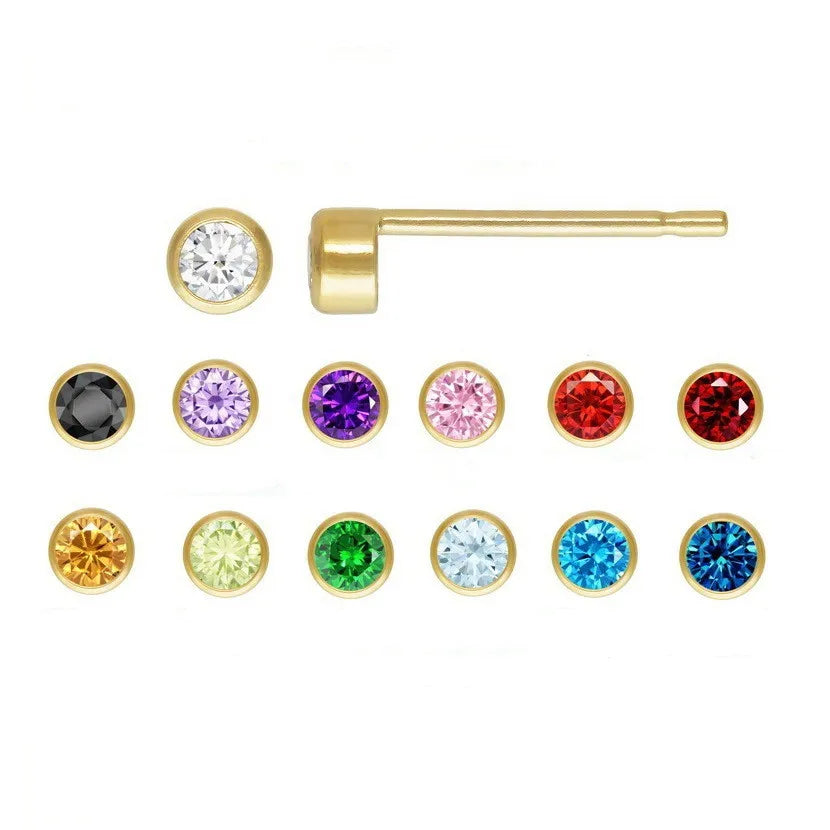 14K Gold Filled 2mm 3mm 4mm  Round Zircon Bezel Post Earring Women Jewelry Ear Stud