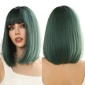 Factory Stock Short Straight Green Synthetic Wigs for Black Women Women's Bob Wigs With Bangs Natural Hair Heat Resistant Fiber