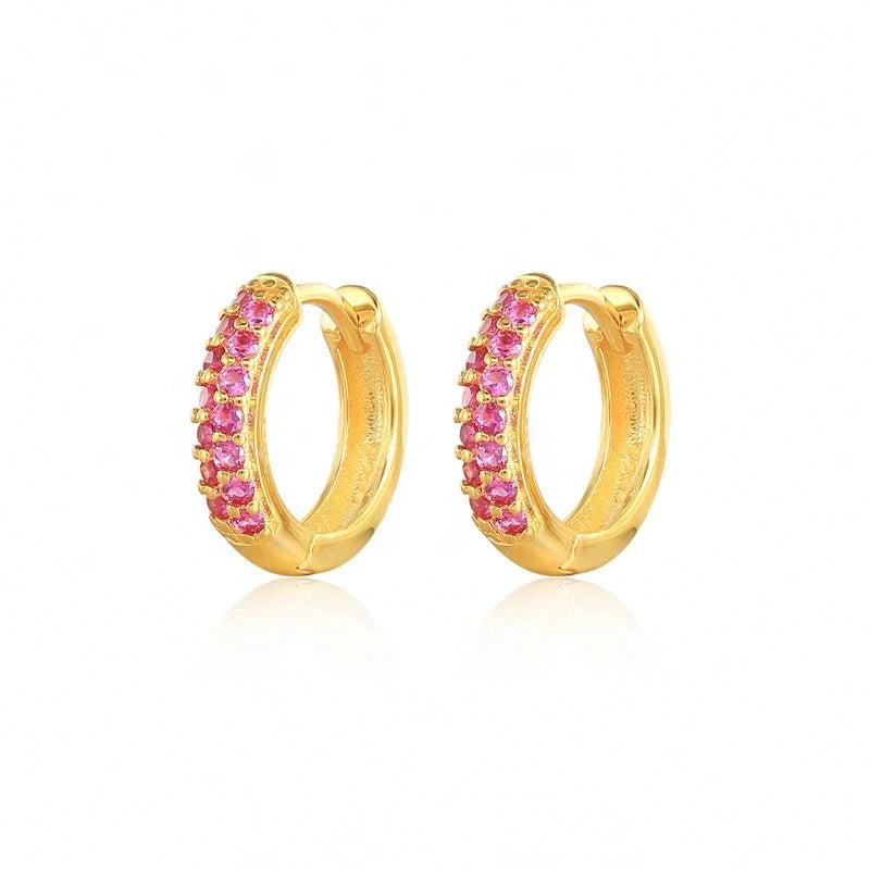 2023 New Fashion Earrings Jewelry 925 Sterling Silver Multi Color Zirconia Earrings Gold Plated Hoop Earrings Women Jewelry