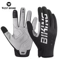 WEST BIKING Full Finger Bicycle Anti Slip Sensitive Touch Gloves Reflective Shock Absorption 3MM Thickened Pad Glove