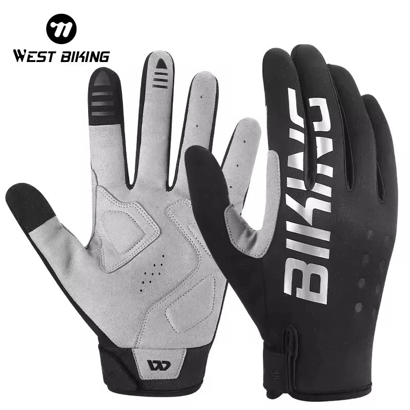 WEST BIKING Full Finger Bicycle Anti Slip Sensitive Touch Gloves Reflective Shock Absorption 3MM Thickened Pad Glove