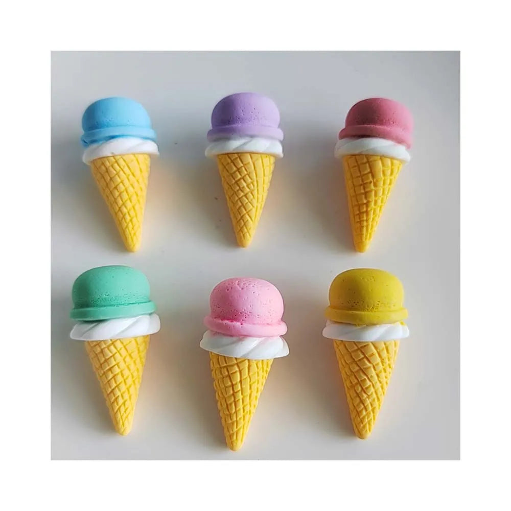 New Sweet 100Pcs Macaroon Color Ice Cream Cone No Hole Beads Miniature Doll House Artificial Food Ornaments for Phone Case Decor
