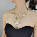 Elegant Trendy Simulated Pearl Statement Necklace Torques Gold Plated Flower Necklace Fashion Jewelry Accessories Pendants Gift