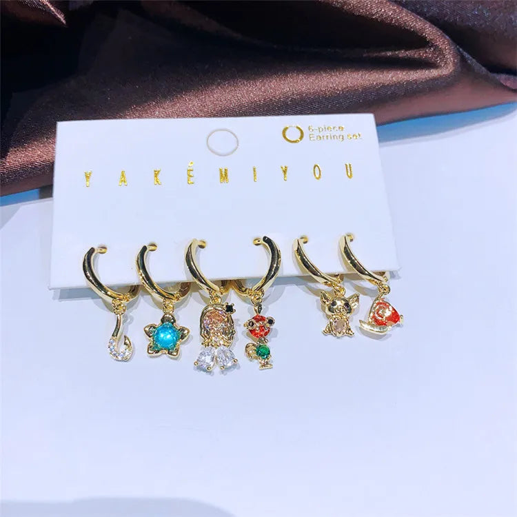 SP Zircon Princess Drop Earrings Jewelry 6pcs Per Set Rhinestone Cartoon Hoop Earrings