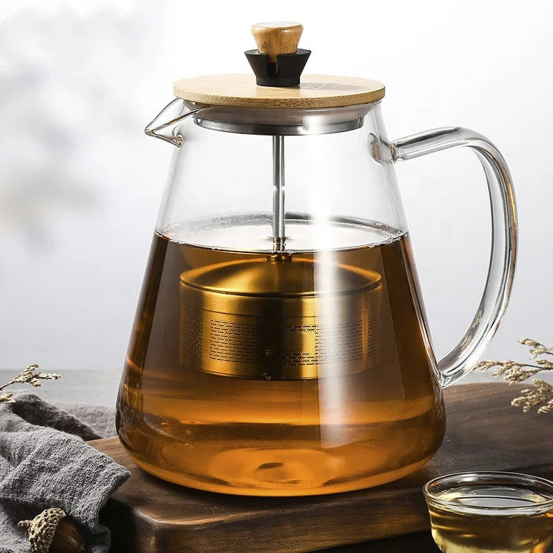 Heat Resistant Glass Teapot With Stainless Steel Infuser Heated Container Tea Pot Good Clear Kettle Square Filter Baskets