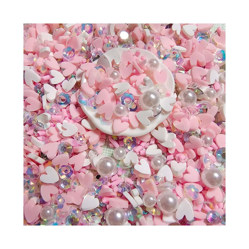 500g Mixed Polymer Clay Heart Slices Flower Acrylic Pearls for DIY Slime Crafts Plastic Klei Mud Particles Nail Art DIY