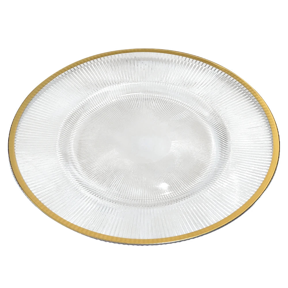 Basic Gold Silver Black Edged Transparent Plastic Charger Plate 13 Inch Reusable Round for Wedding Parties Minimum Order 100pcs