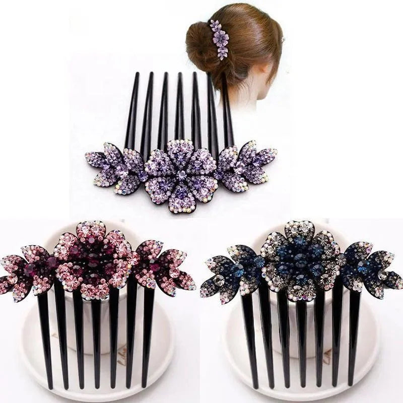 Crystal Rhinestones Flower Hair Combs Clip Vintage Hairpins Bridal Wedding Headdress Women Hair Accessories Disk Headwear