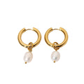 Drop Ship 2022 New Arrival 18k Gold Plated Stainless Steel Party Jewelry Accessories Freshwater Pearl Pendant Huggie Earrings