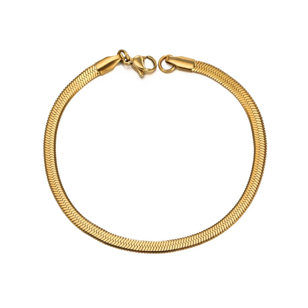 No Fade Waterproof Titanium Steel Flat Snake Bone Chain Punk 18K Gold Plated Trendy Geometric Stainless Steel