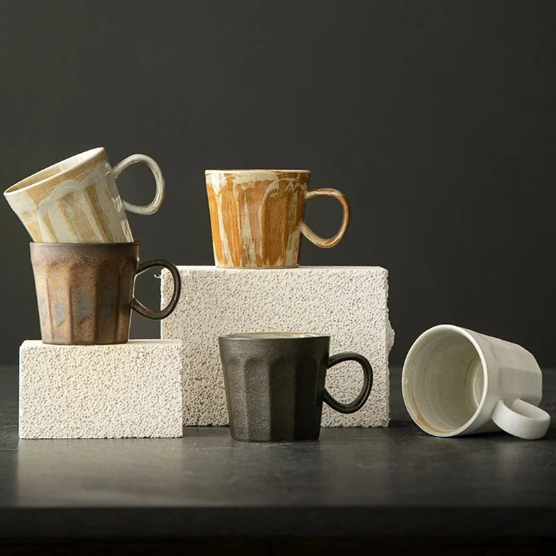 Japanese Style Coarse Pottery Coffee Cup Retro Ceramic Tea Mug with Handle for Office Home Breakfast Milk Mug