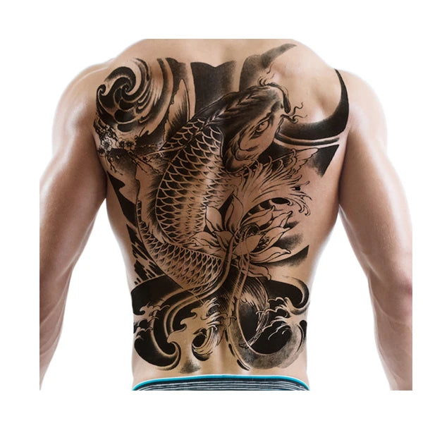 Runzio QB-3031 Waterproof Cool Large Fish Flower Man Tattoo Stickers Temporary for Back 320x480mm Lasting 3-7 Days