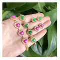 Fashion Jewelry Friendship Gold Fine Diamond Women's Bracelets Real Jadeite  love Heart Green pink Natural Jade Stone Bracelet