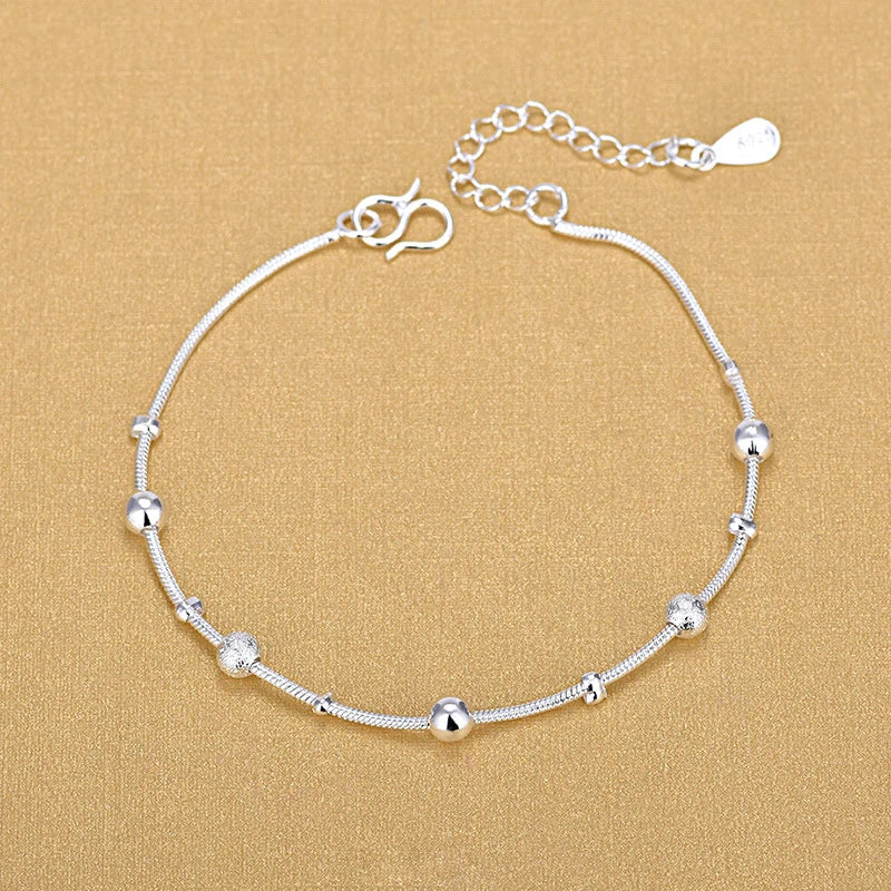 Single Snake Chain Round 925 Sterling Silver Smooth Beads Bracelets Jewelry