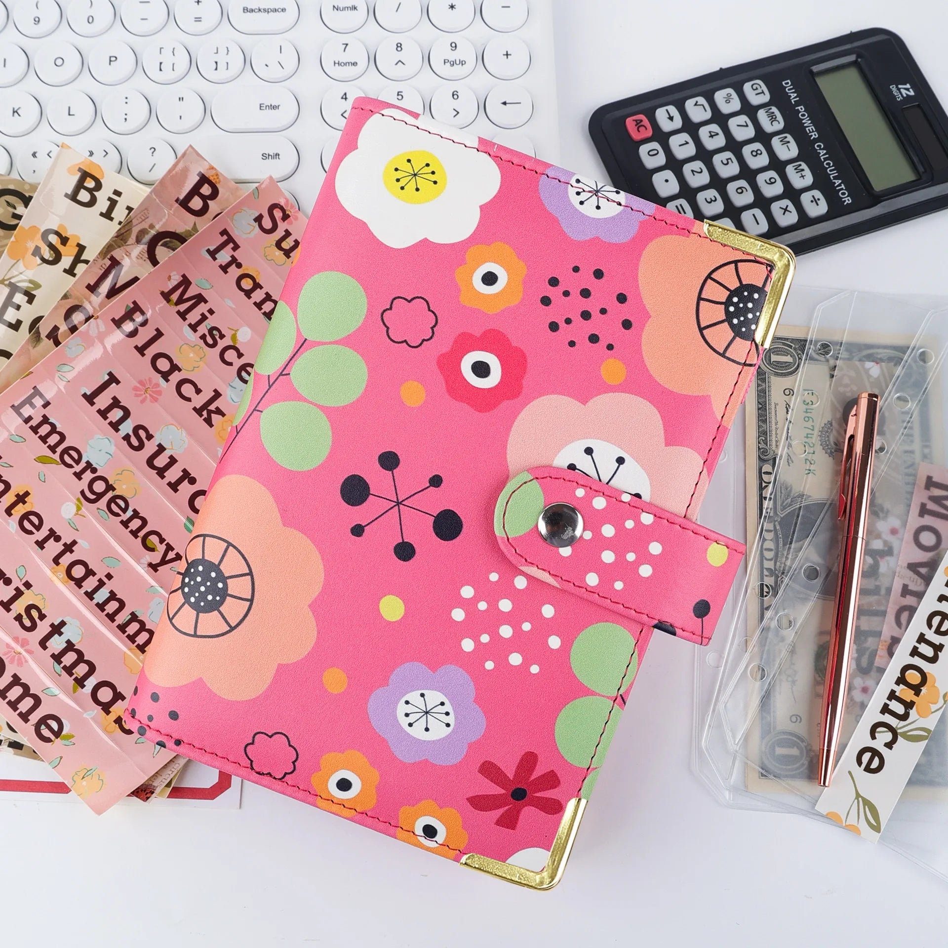 A6 colorful flower budget binder planner 6 ring all color PU leather budget binder notebook wallet for budgeting
