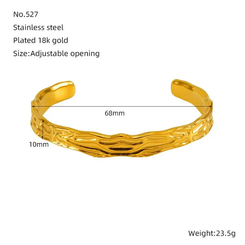 Wholesale 316L Stainless Steel Adjustable Women's Bracelet Fashion Texture 18K Gold Plate Fashion Bangle