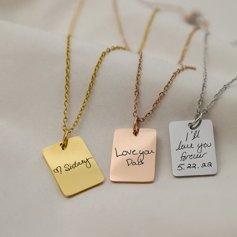 New Fashion Stainless Steel Blank Square Pendant Engraving Personalized Custom Date Name Necklace Necklace Personalized Jewelry