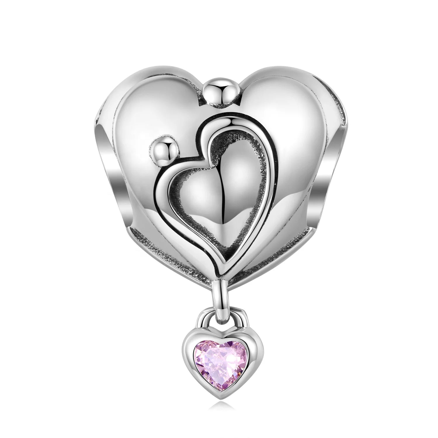 Heart Shape Charm with Zircon Dangle 925 Sterling Silver Beads for Jewelry Making Fit DIY Original Designer Bracelet Women