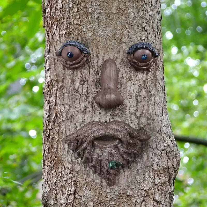 Mystical Tree Face Resin Sculpture with Realistic Bark Texture & Crystal Eyes Handcrafted Forest Spirit Decor for Garden Wall