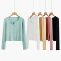 Knitted Cardigan Sweater Women 2025 Spring Summer New Korean Style LooseThin Solid Color V-neck Long Sleeves Top Female 6678#