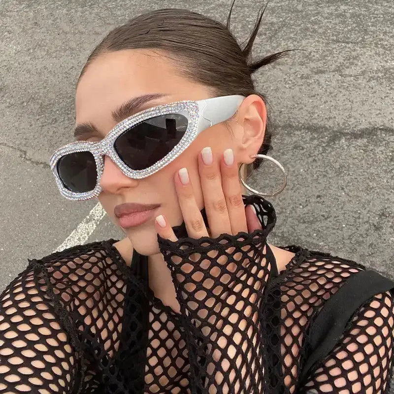2023 Fashion Women Vintage Rhinestone Punk Sunglasses Retro Y2k Sports Punk Sports Sunglasses