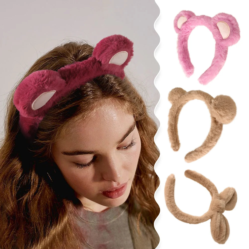 Bear Ears Headband Fluffy Rabbit Hairbands Animal Ear Headwear for Makeup Washing Face Cosplay and Parties