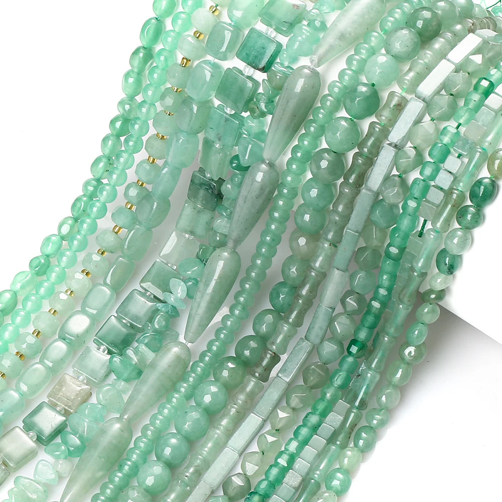 AsVrai U Natural Stone Beads Green Aventurine Irregular Round Spacer Loose Beads for Jewelry Making DIY Bracelets Accessories