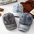 Unstructured Low Profile Ball Caps Y2k Washed Denim Distressed Baseball Cap Adjustable Cotton Hip-hop Dad Hat for Women Men