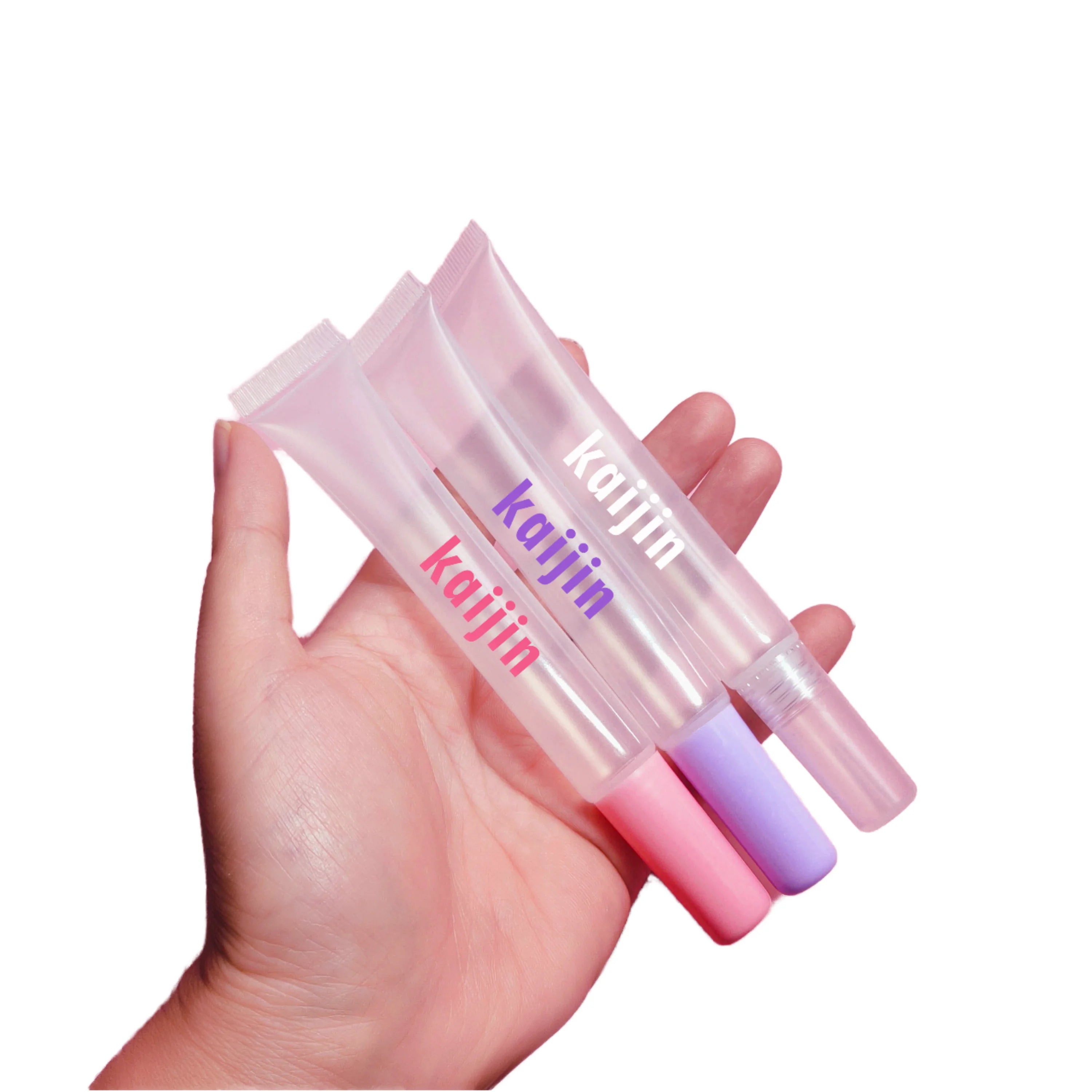 Custom Logo 15ml Slim Long Skinny Empty Donut Plastic Lip Gloss Lipstick Squeeze Tubes Screw Private Brand Balm Screen Cosmetic