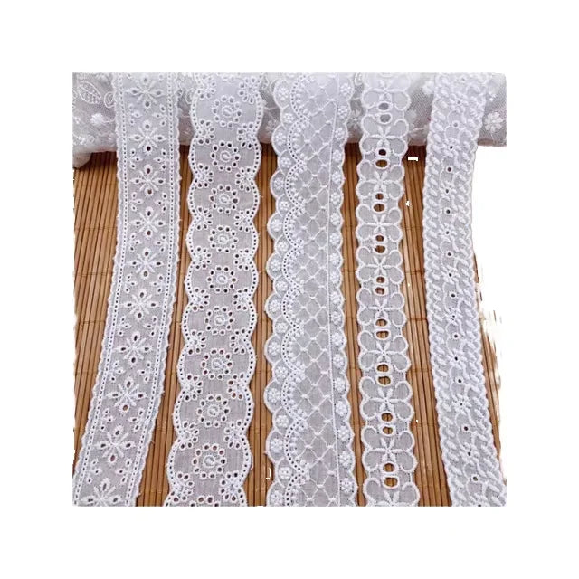 Stock Eco-Friendly Double Wave Edge Natural White Cotton Lace Mesh Fabric Embroidery Ribbon 2.5cm Width for Shoes Bags