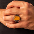 DAIHE 2024 New European and American Personality Retro Tiger Eye Stone Men Finger Ring