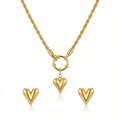 QIAOREN 11589 Waterproof 18K Gold Plated Stainless Steel Heart Jewelry Set Rope Chain Necklace Earrings Daily Wear
