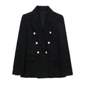 ZATRHMBM Women's 2026 Retro Casual V-Neck Long Sleeve Breathable Polyester Elegant Jacket Fashion Textured Double-Breasted Suit