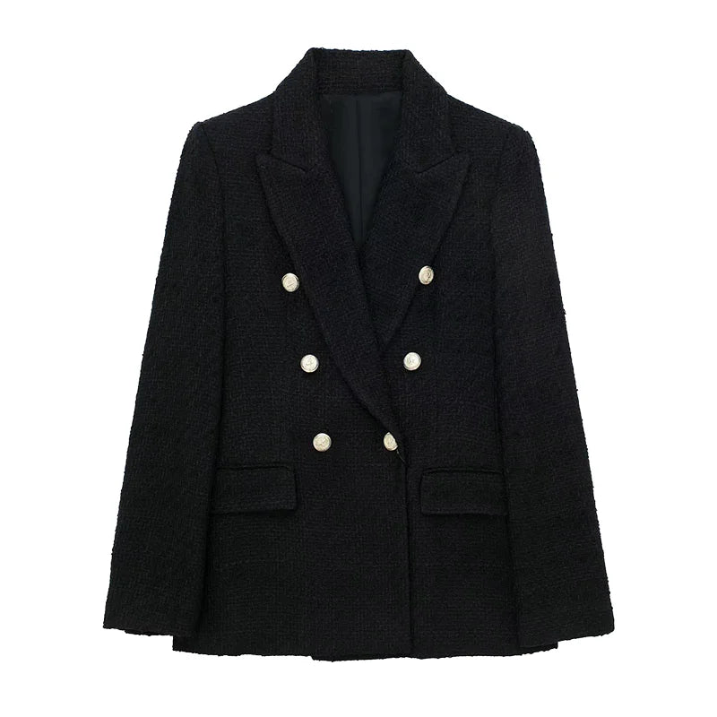 ZATRHMBM Women's 2026 Retro Casual V-Neck Long Sleeve Breathable Polyester Elegant Jacket Fashion Textured Double-Breasted Suit