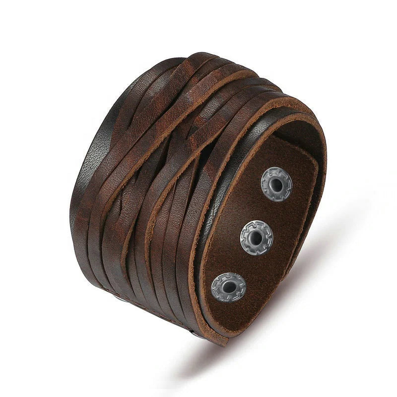 New Fashion Mens Adjustable Bracelets Male Turkish Wide Genuine Leather Bracelet