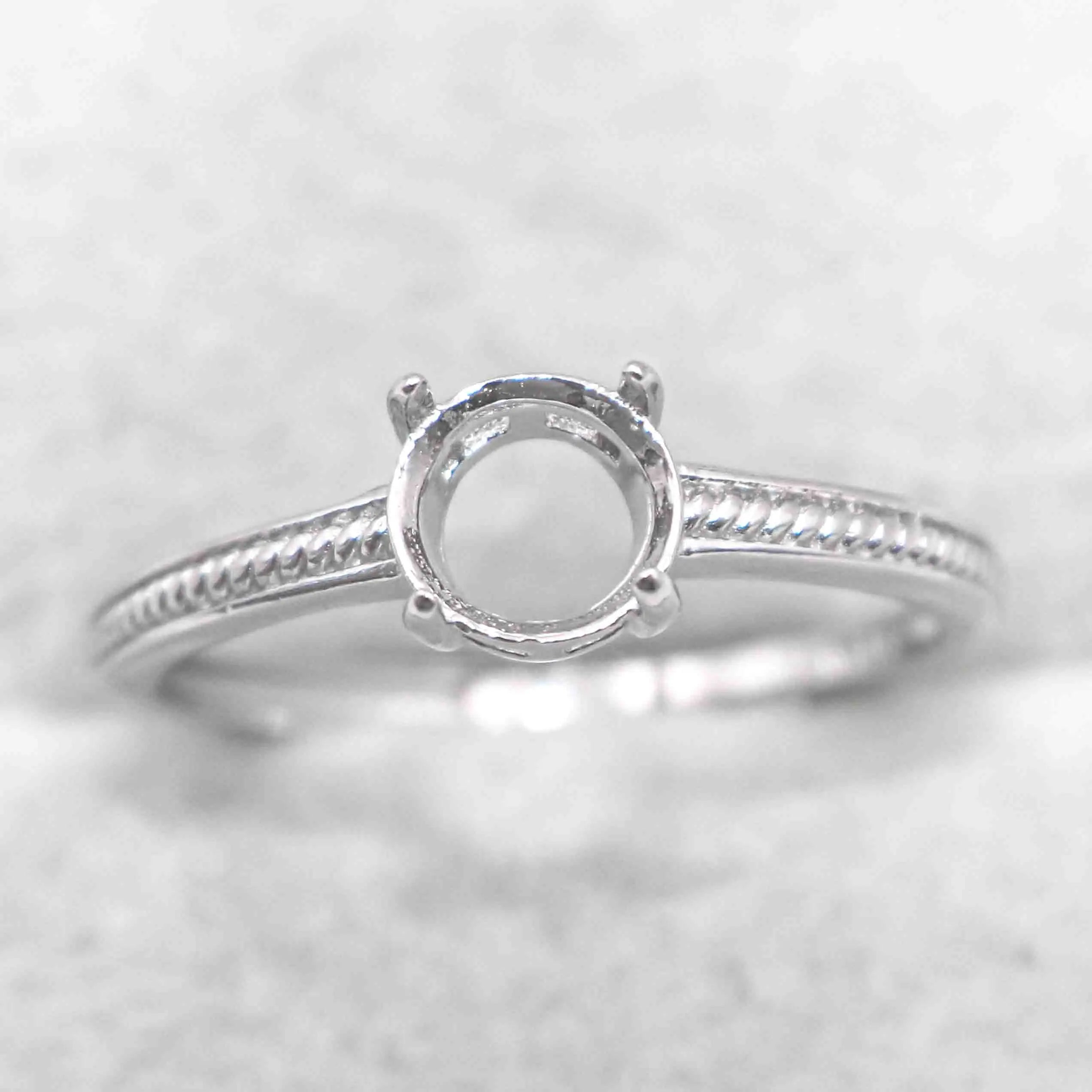 Sterling Silver 6mm/7mm/8mm Semi Mount Ring Frame Empty Blank Support Claws Setting S925 Base Without Center Stone for Inlay DIY
