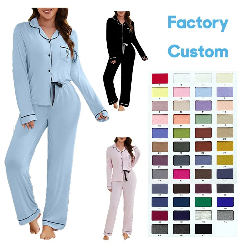 2025 Custom Pajama Manufacturer Wholesale Valentines Women's Long Sleeve Pajamas for Women Set Luxury Two Piece Bamboo Pajamas