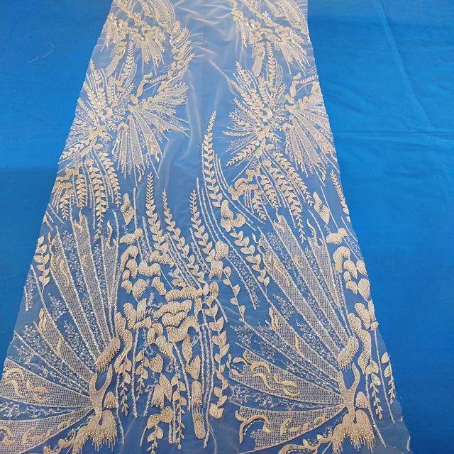 2024 White Wedding Dress Crystal Beads Sequins Luxury Bridal Lace Fabric for Wedding Party