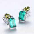 LUOXIN Luxury Fine Jewelry 925 Sterling Silver Gemstone Emerald Zircon Stud Earrings for Women
