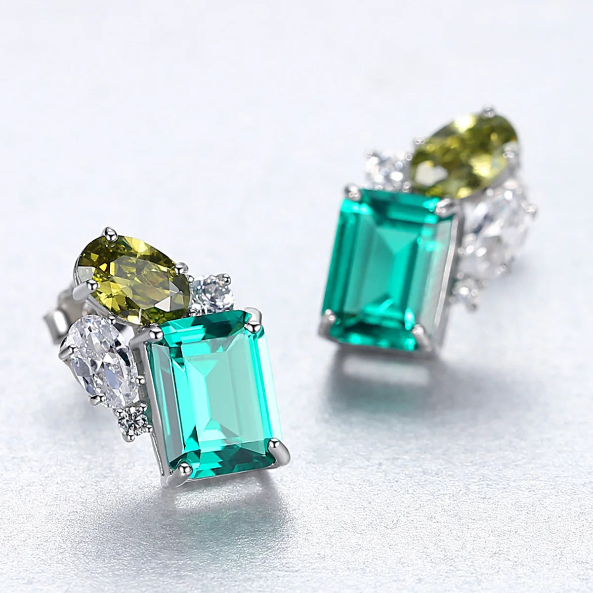 LUOXIN Luxury Fine Jewelry 925 Sterling Silver Gemstone Emerald Zircon Stud Earrings for Women