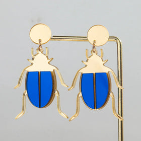 Office Casual Jewelry Funny Insect Animal Cartoon Beetle Ladybug Hip Hop Gold Mirror Prank Acrylic Drop Earrings