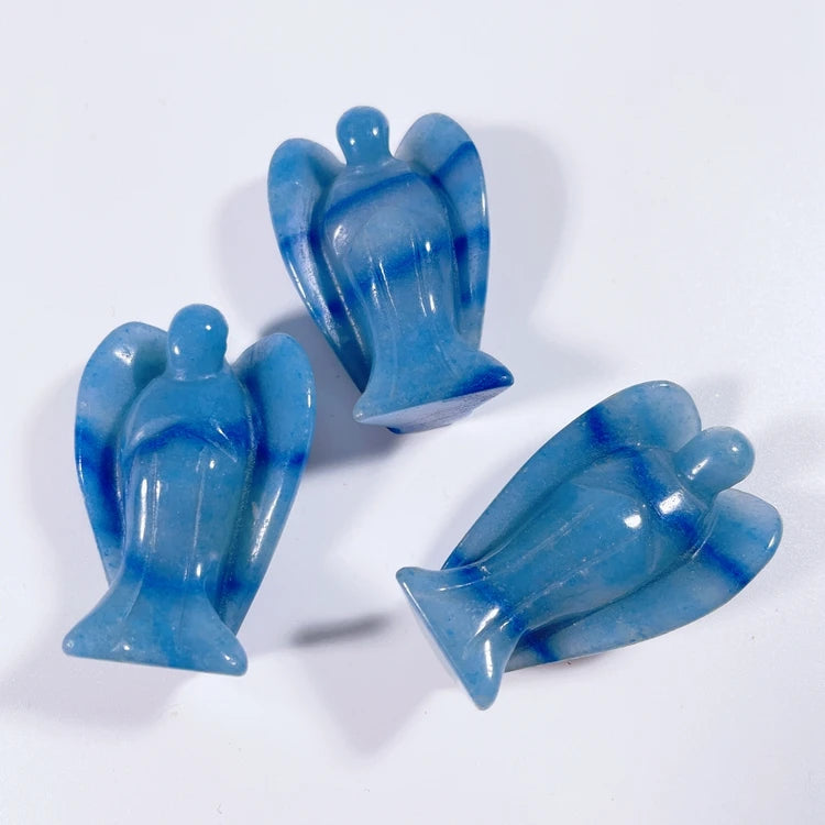 Huiying Wholesale Natural Carved Blue Aventurine Animals Gemstone Angel for Gifts Crafts 2 Inch