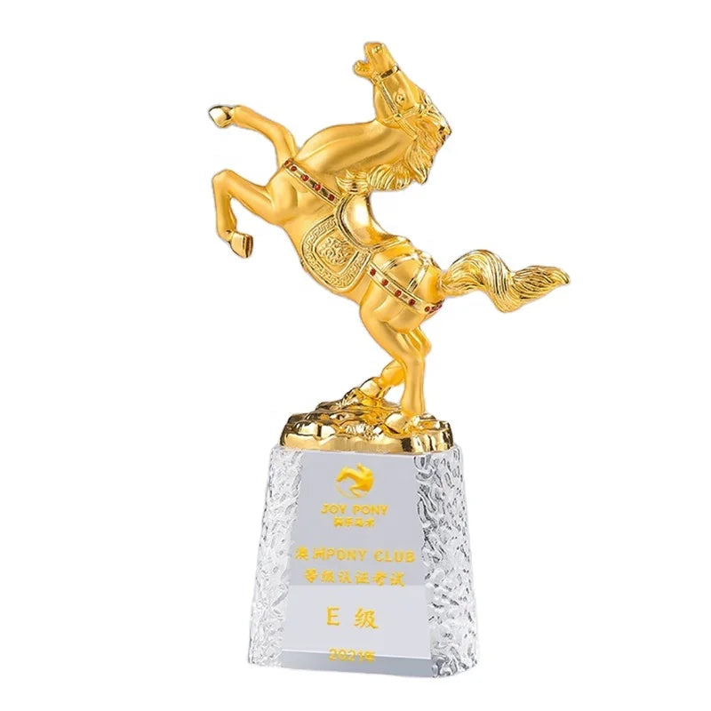 High Quality Horse Head Crystal Trophy Club Horsemanship Equestrian Competition Award Engraved Name Metal Cup Prize