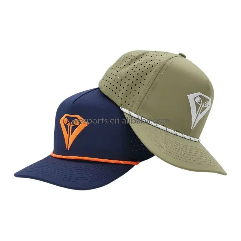 Custom Golf Waterproof Hydro Hat Leather Patch Embroidered logo Breathable Ball Cap Gorra Waterproof Sports Golf Cap With Rope