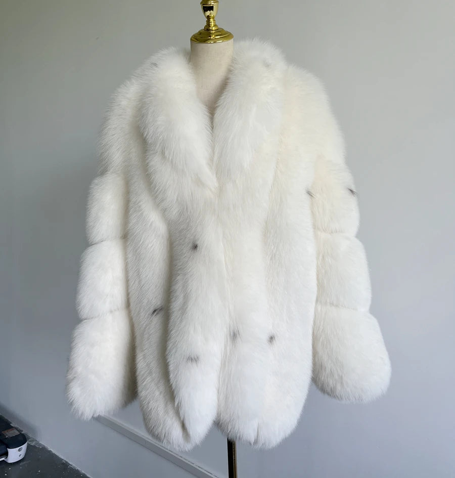 QC24001 New Arrival Saga Furs High Quality Hooded Winter Casual Fox Fur Coat