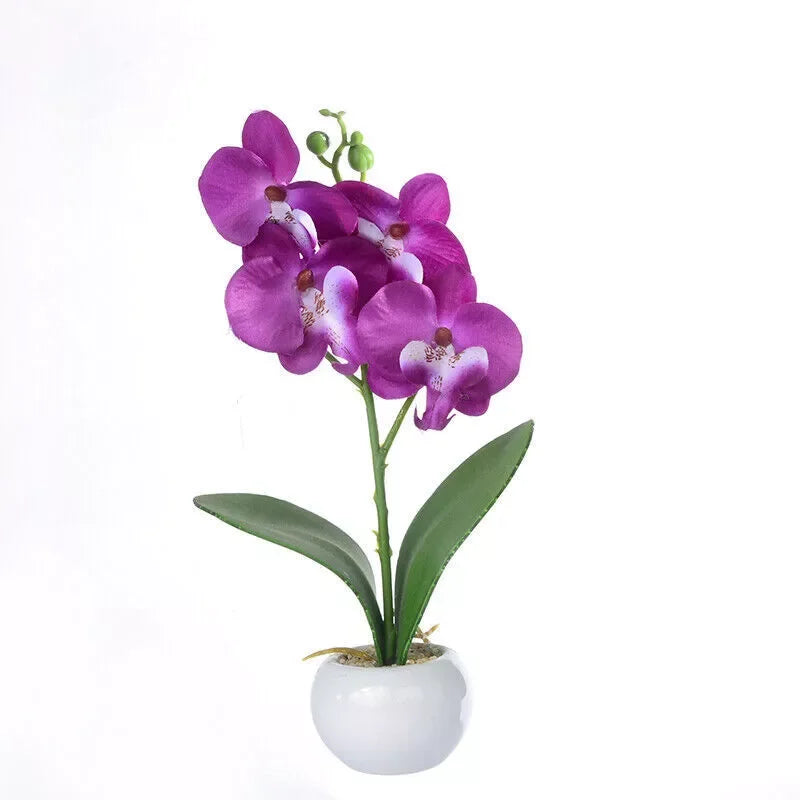 Artificial Silk Orchid Flower Potted Plant Bonsai Ceramic Potted Arrangement for Wedding Home Party Garden Office Decoration