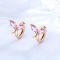 Hengdian Trendy Women's 18K Gold Plated Butterfly Earrings Copper Huggie Hoops Zirconia Stones Fashion Jewelry Set Wholesale