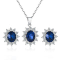 Trendy Silver Plated Sunflower Shaped Blue Rhinestone Crystal Zircon Earring Necklace Women Jewelry Set for Ladies
