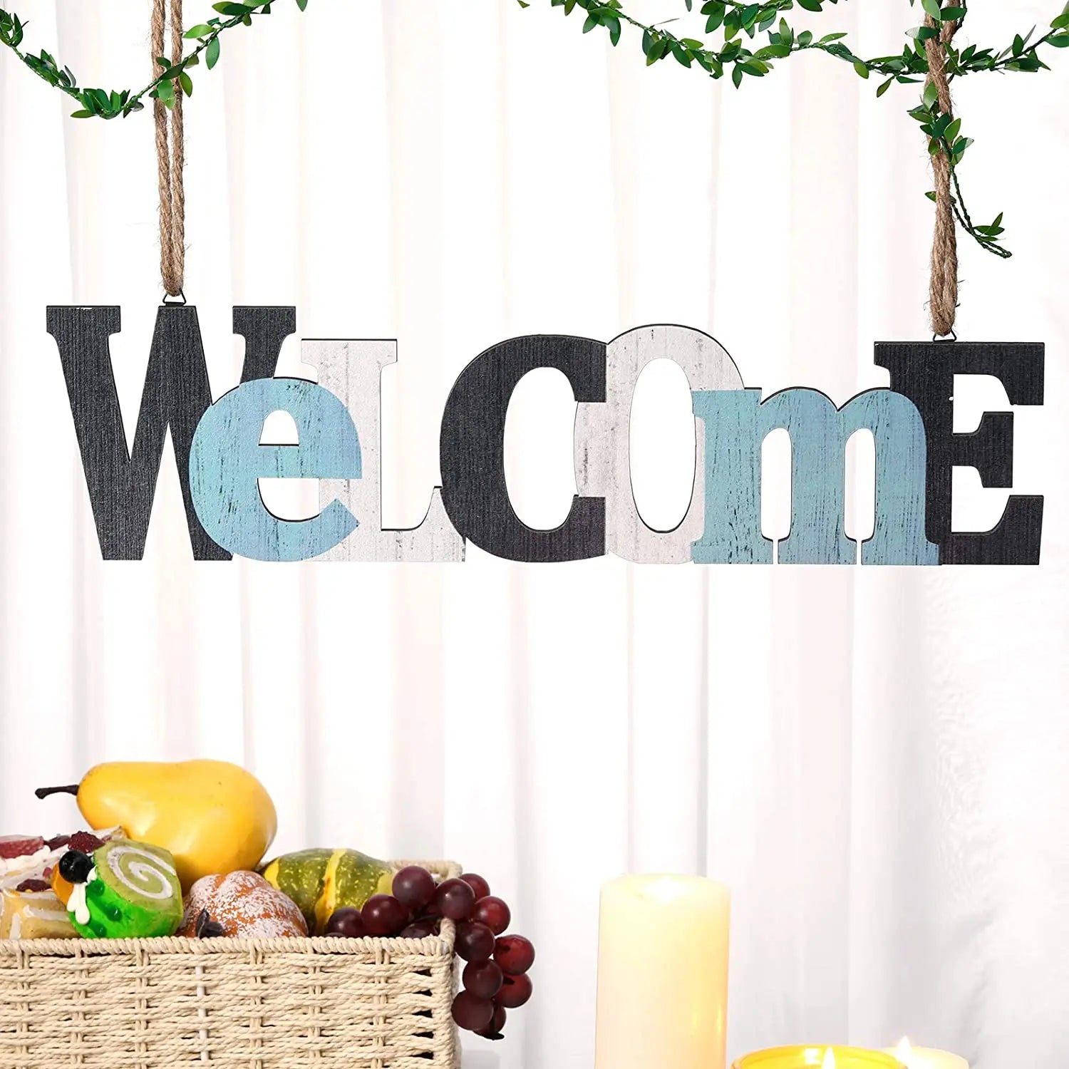 Rustic Multicolor Decorative Word Sign Wooden Welcome Sign Block Wall Letters for Home Living Room and Wall Decor