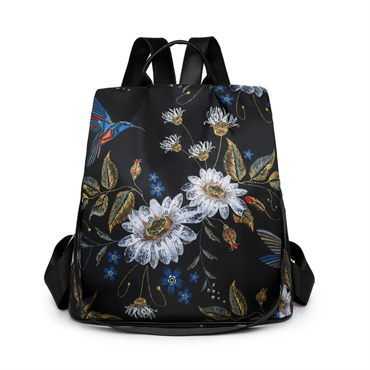 2025 Best Tote Design Flower Mini Waterproof Zipper Closure Anti Theft Oxford Fashion Female Ladies Square Backpack 14.9 Laptop